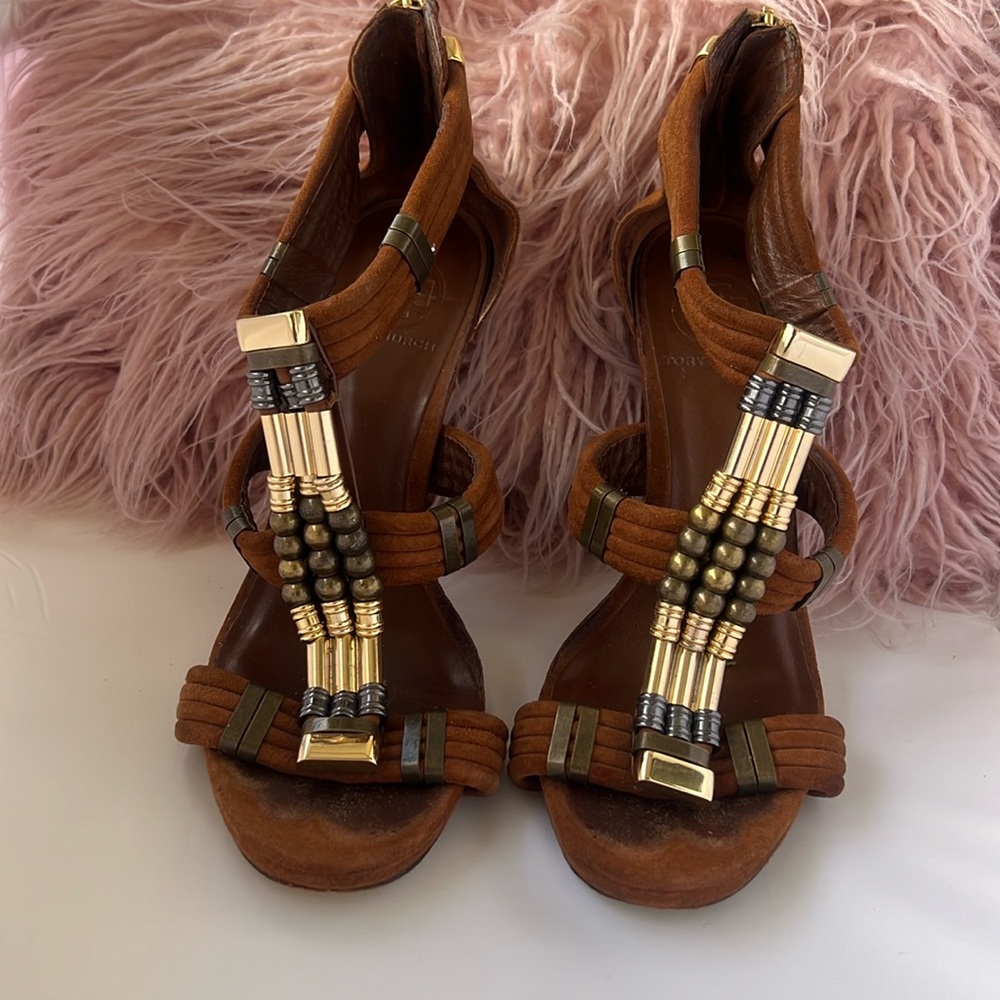 Tory Burch Carla Beaded Metallic Suede Pumps Size 9